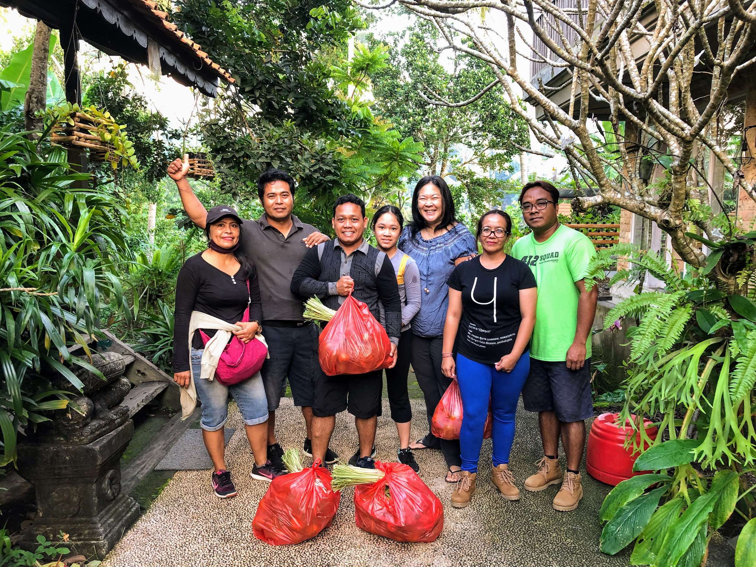 Team Feed Bali: (from left) Wayan, Gun (Wayan's husband), Adi, Santi, Frances Putu and Arry. Photo Courtesy of Tresna Bali Cooking School 