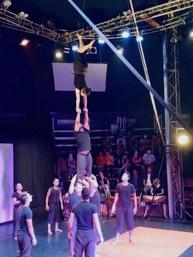 Kitty (on top) during a rehearsal at Phare's performance space in Siem Reap. Photo courtesy of Kitty Choup 